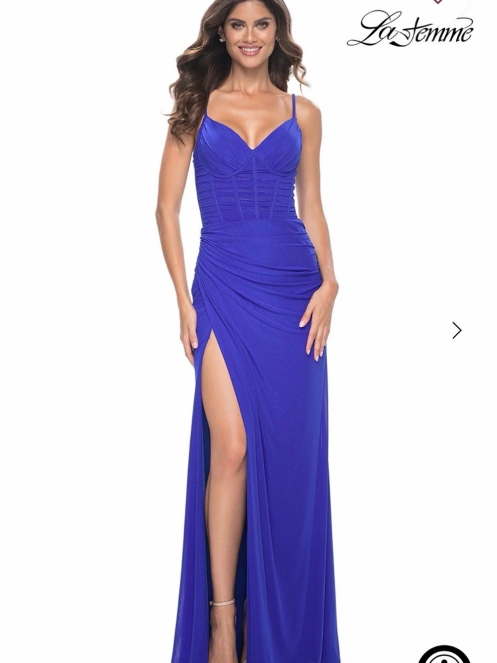 NWT La Femme Royal Blue Ruched Gown Sz 0
